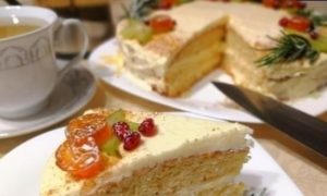 Бисквитный торт с творожно-сливочным кремом кулинарный рецепт