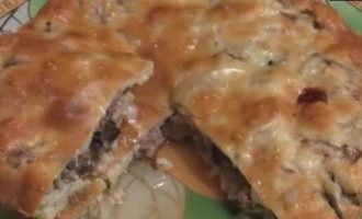 Заливной пирог с мясом, луком и грибами кулинарный рецепт